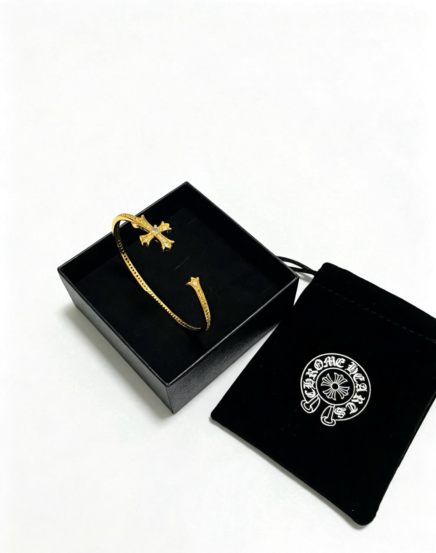 Chrome Hearts Elegant Gold Cross Bracelet with Crystal Accents